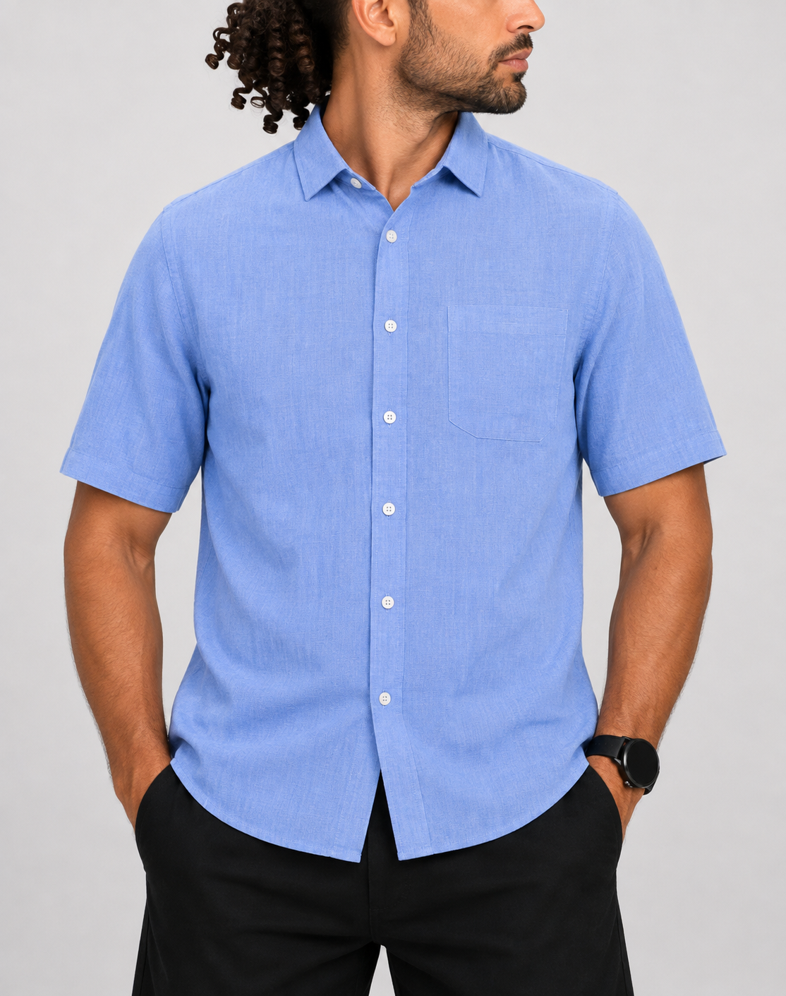 Chaps Men Cotton Blue Shirt L