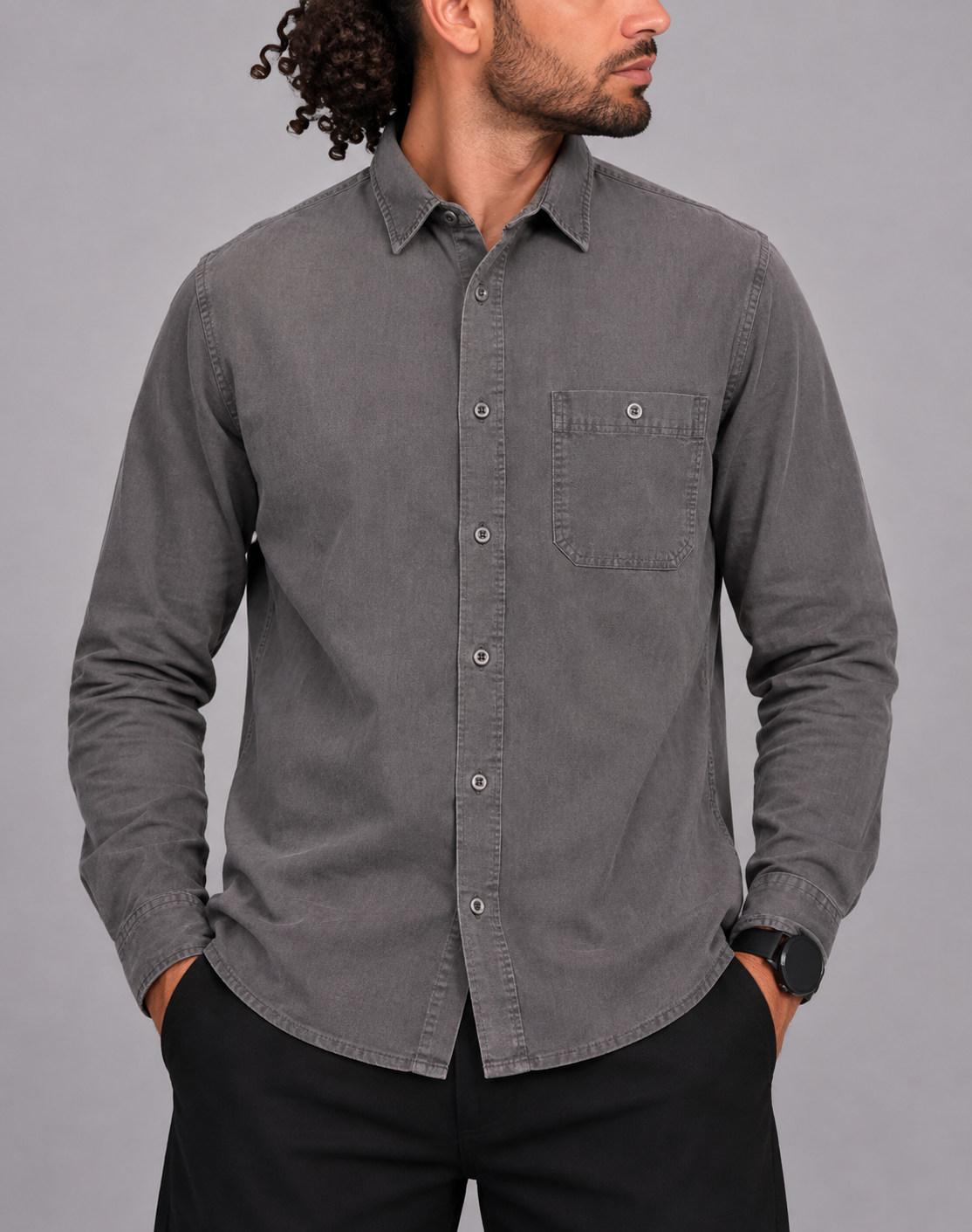 Wrangler Men Cotton Gray Shirt S