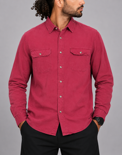 Wrangler Men Cotton Maroon Shirt L