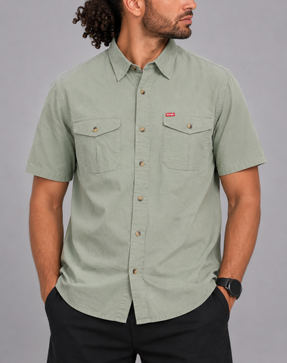Wrangler Men Cotton Green Shirt L