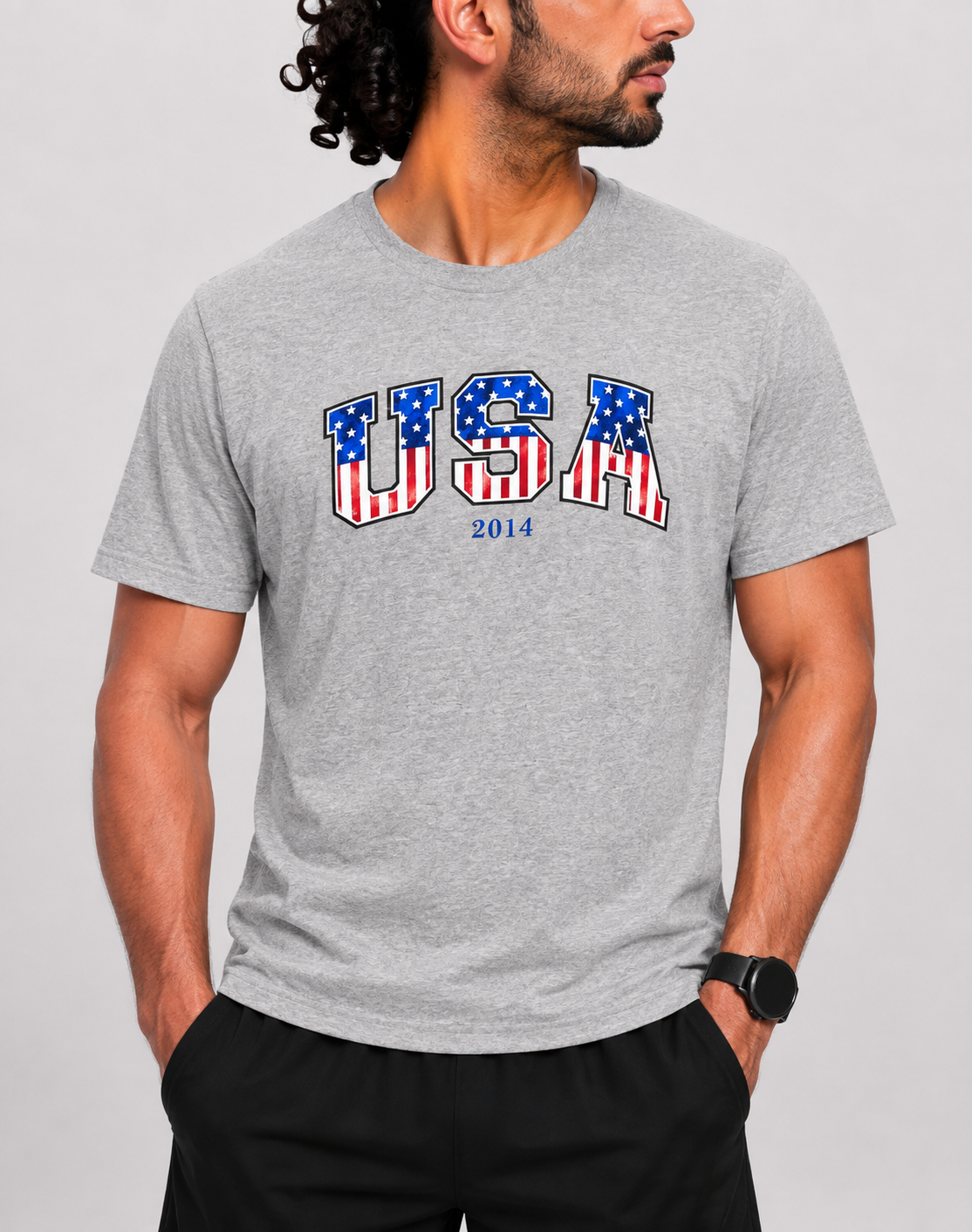 USA Men Cotton Gray T Shirt L