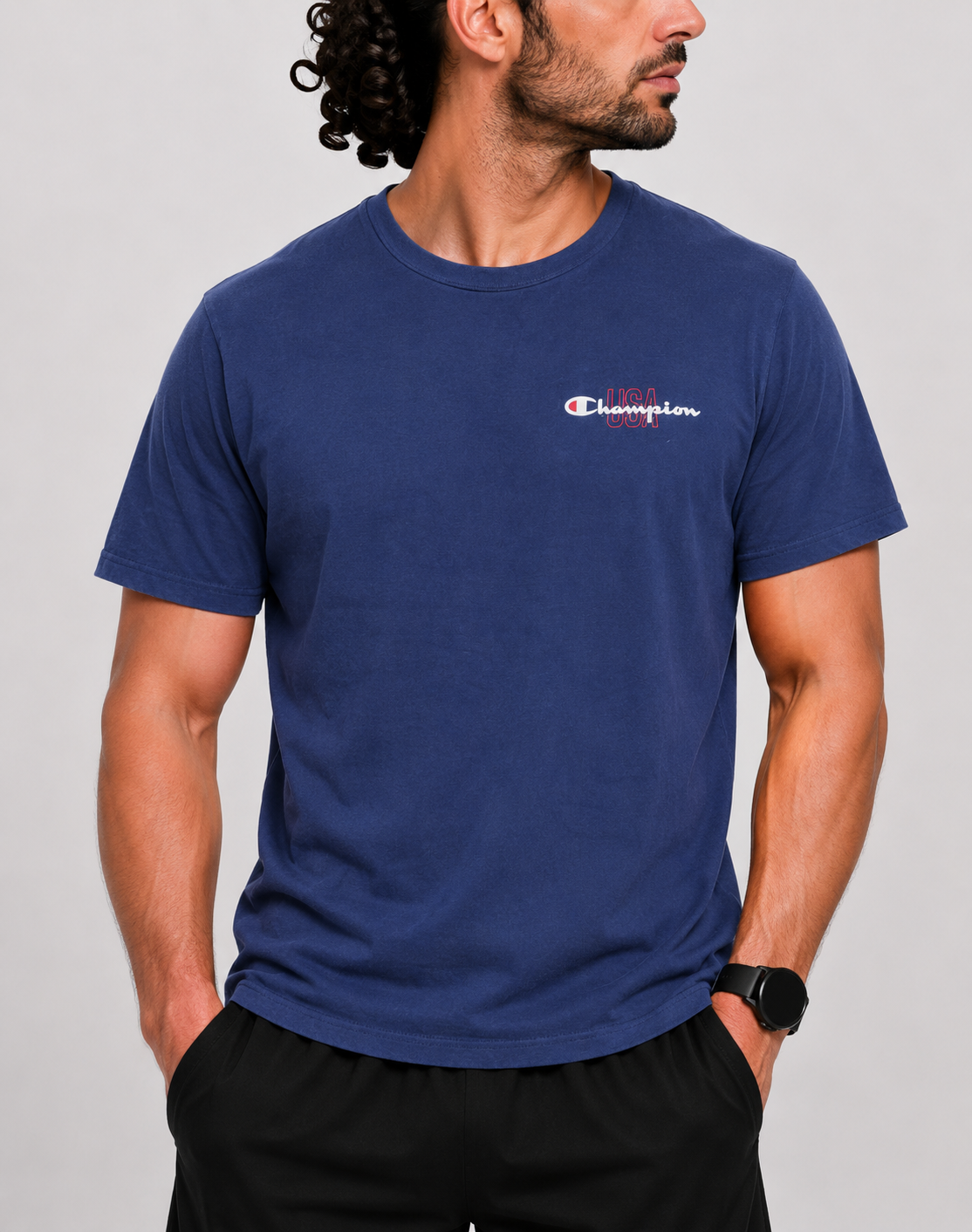 Champion Men Cotton Blue T Shirt XL