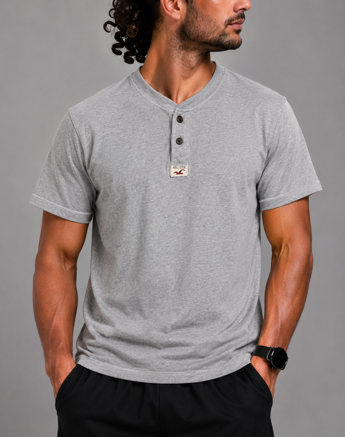 Hollister Men Cotton Gray T Shirt L