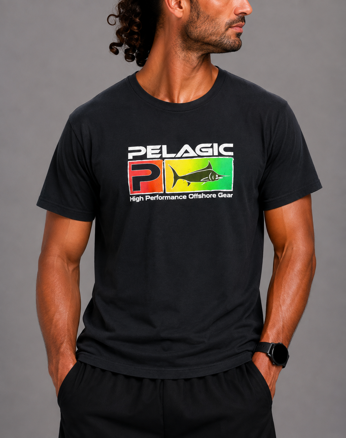 Pelagic Men Cotton Black T Shirt L