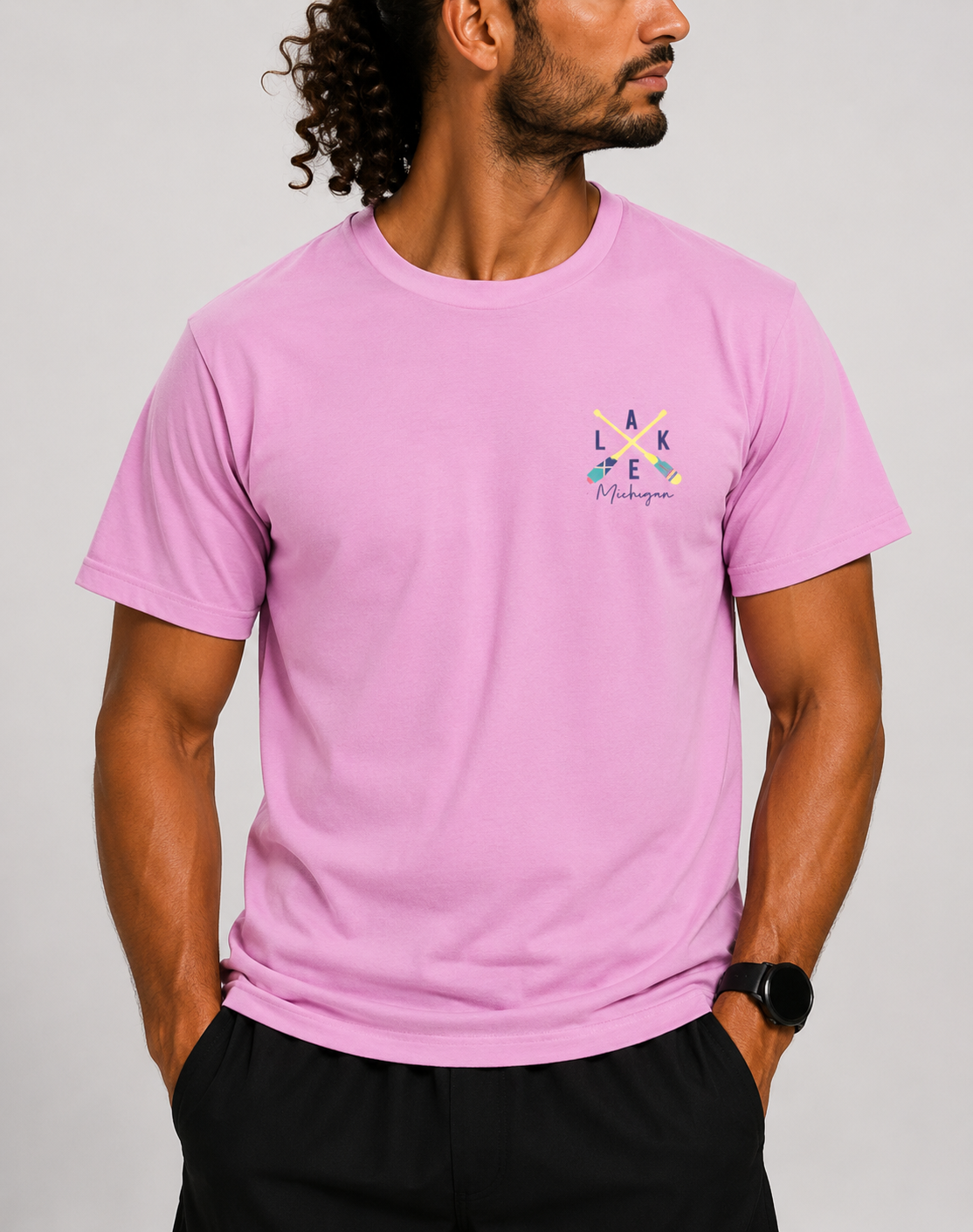 Gildan Men Cotton Pink T Shirt M