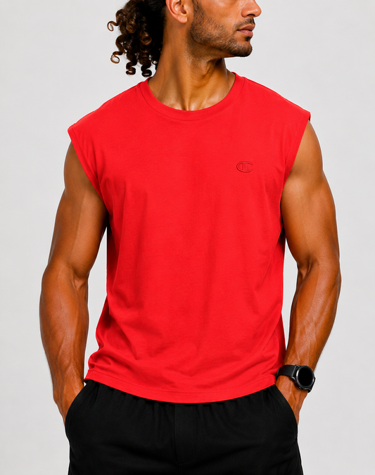 Champion Men Cotton Red Vest T Shirt L