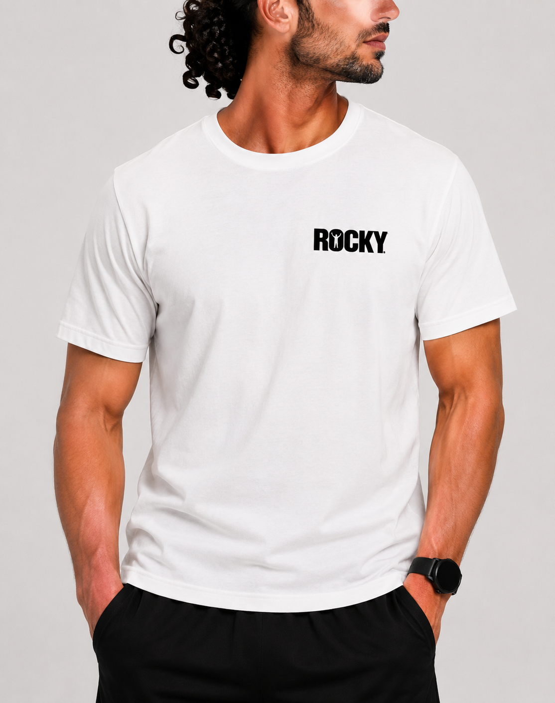 Rocky Men Cotton White T Shirt L