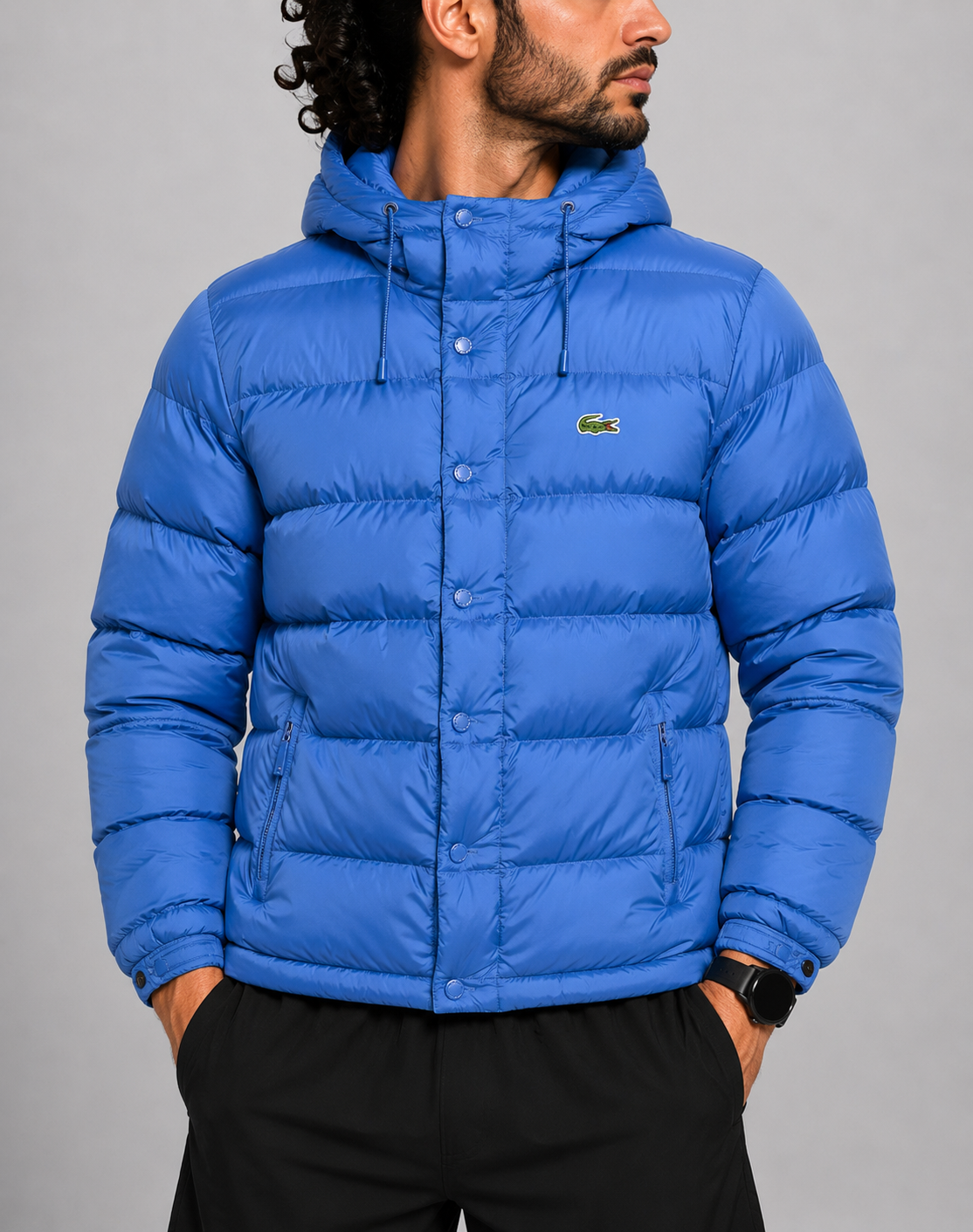Lacoste Men Hooded Puffer Blue Jacket