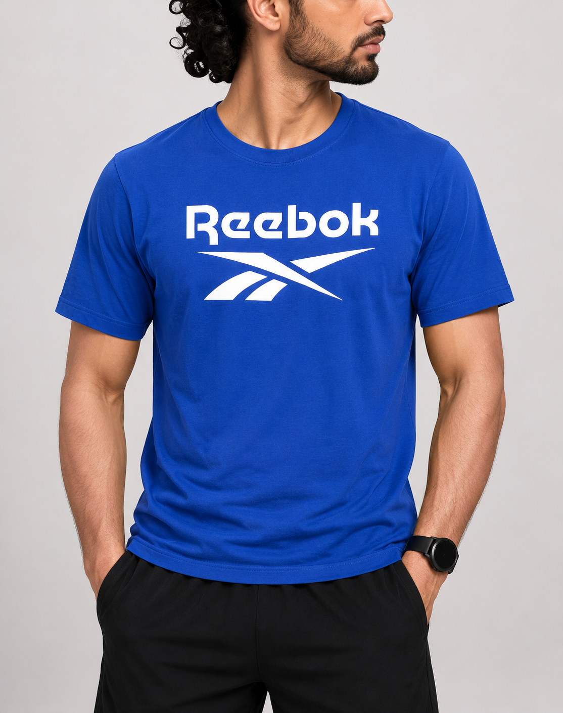 Reebok Men Cotton Blue T Shirt