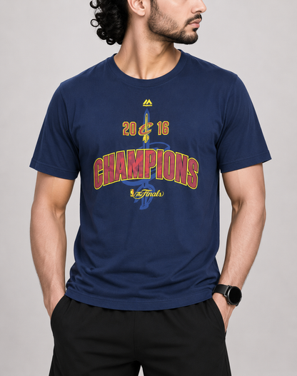 Majestic Men Cotton Blue T Shirt