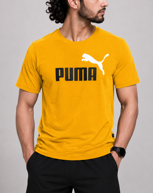 Puma Men Cotton Yellow T Shirt