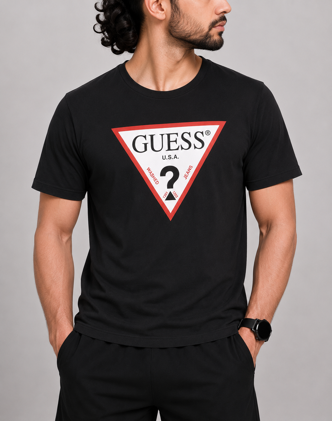 Guess Men Cotton Black T Shirt