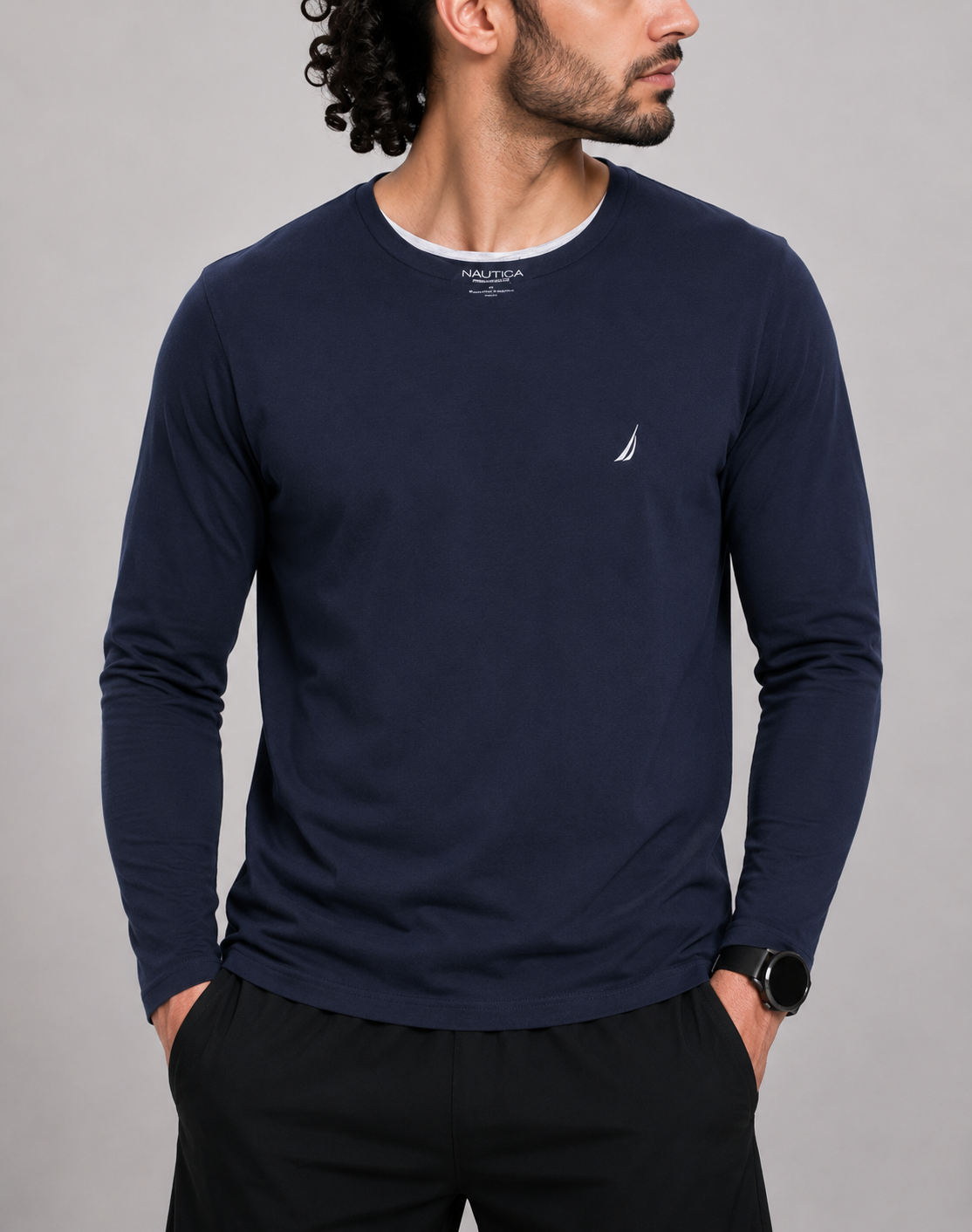 Nautica Men Cotton Blue T Shirt
