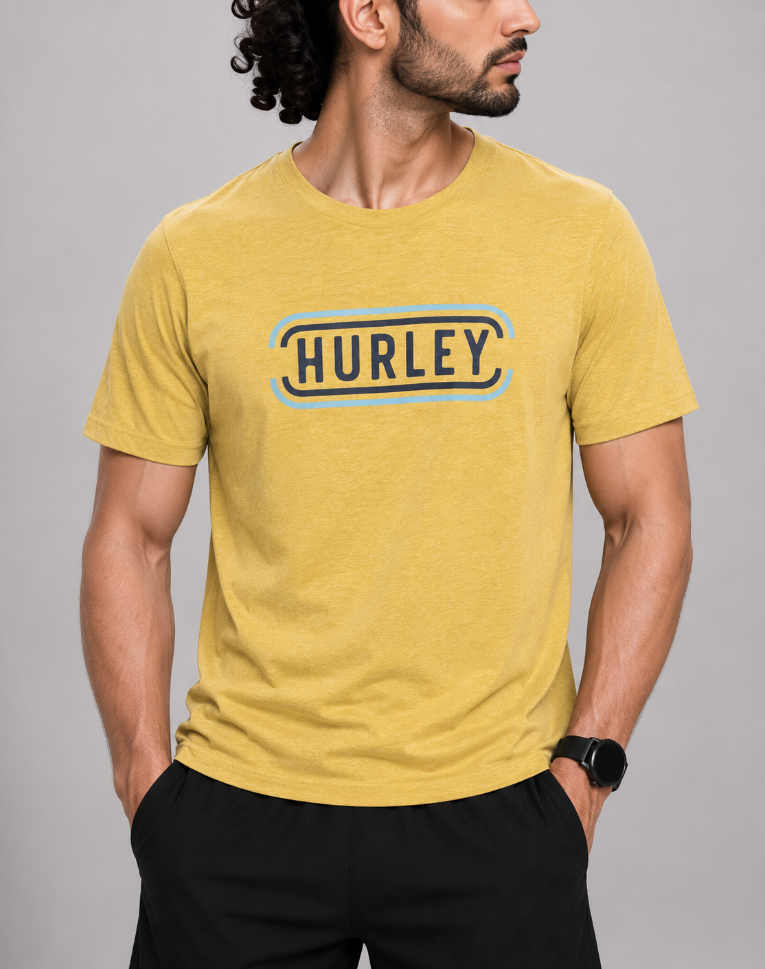 Hurley Men Cotton Yellow T Shirt