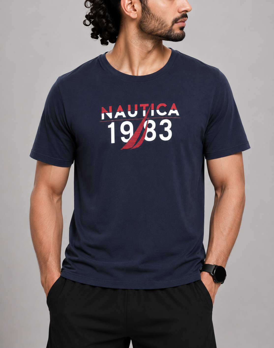 Nautica Men Cotton Blue T Shirt
