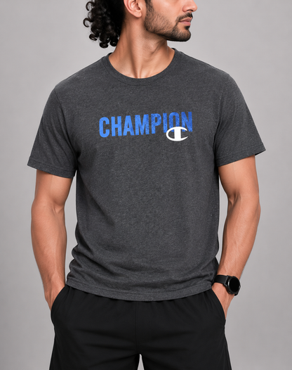 Champion Men Cotton Gray  T Shirt
