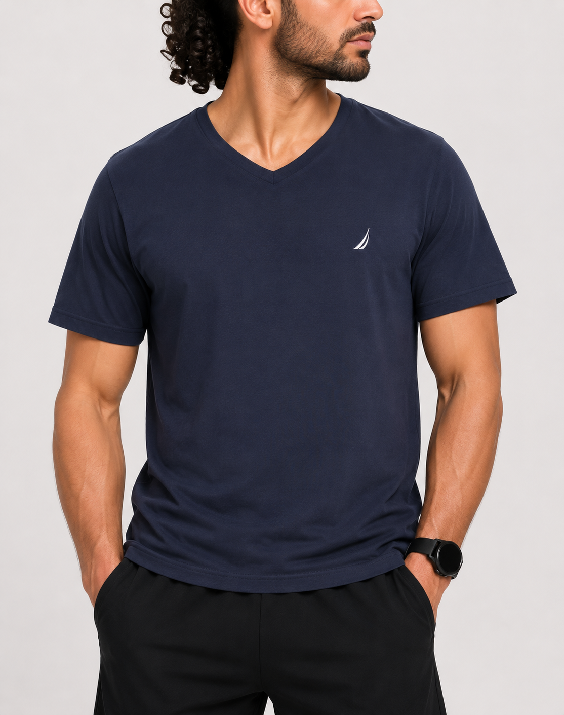 Nautica Men Cotton Blue T Shirt