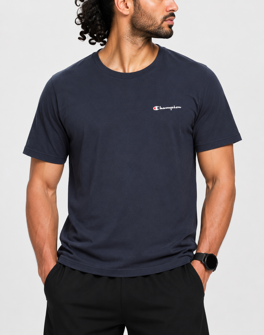 Champion Men Cotton Blue T Shirt