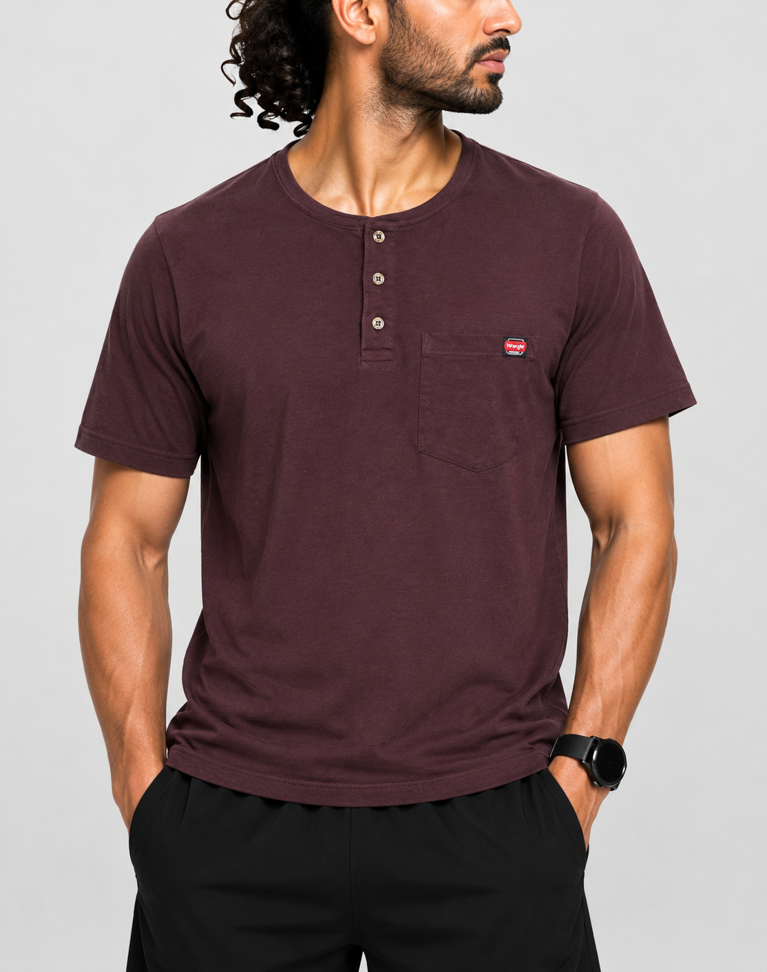 Wrangler Men Cotton Maroon T Shirt
