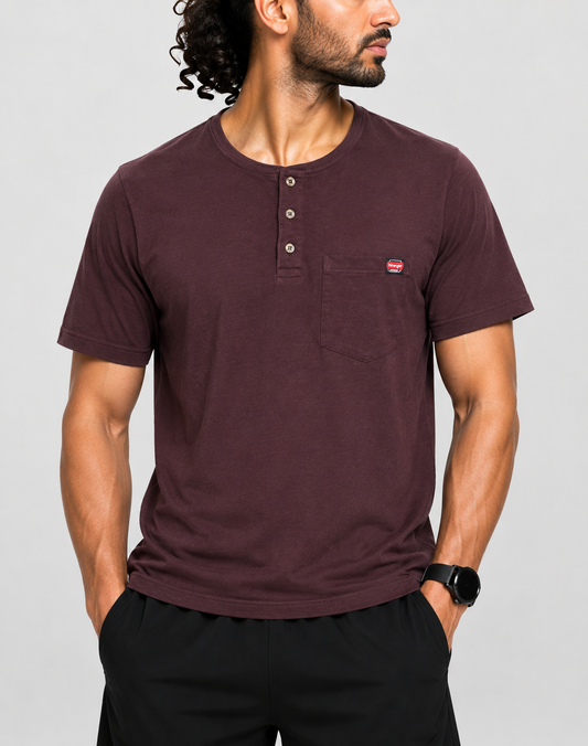 Wrangler Men Cotton Maroon T Shirt