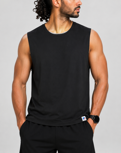 Russell Men Cotton Black Vest T Shirt