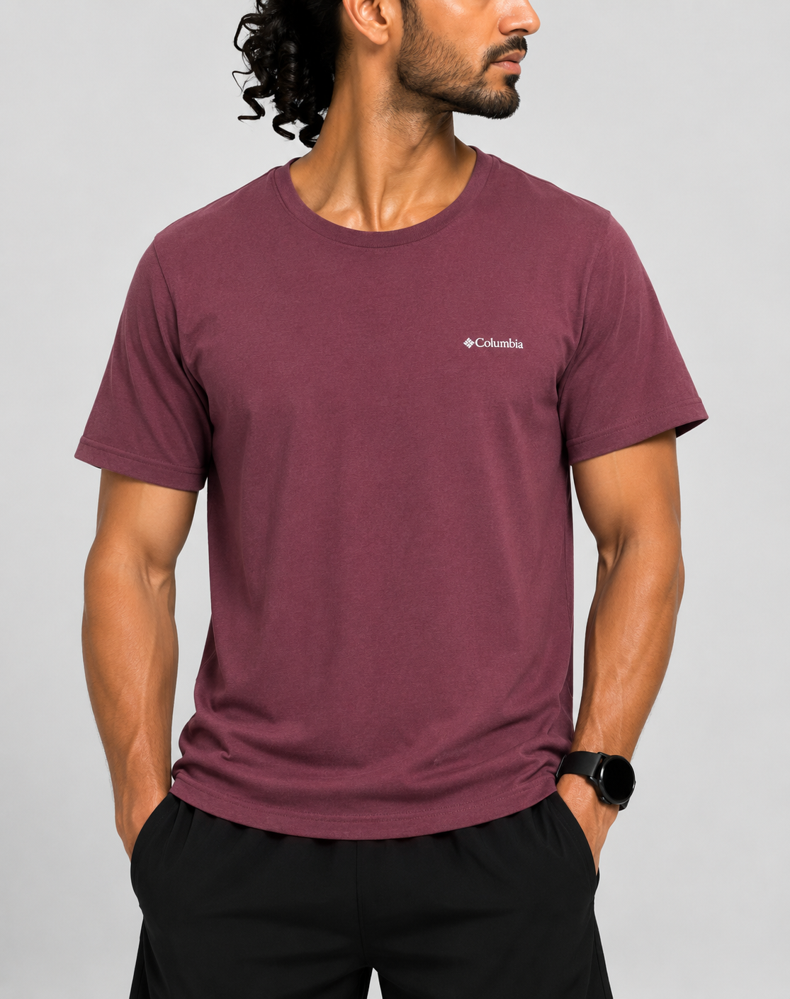 Columbia Men Cotton Maroon T Shirt