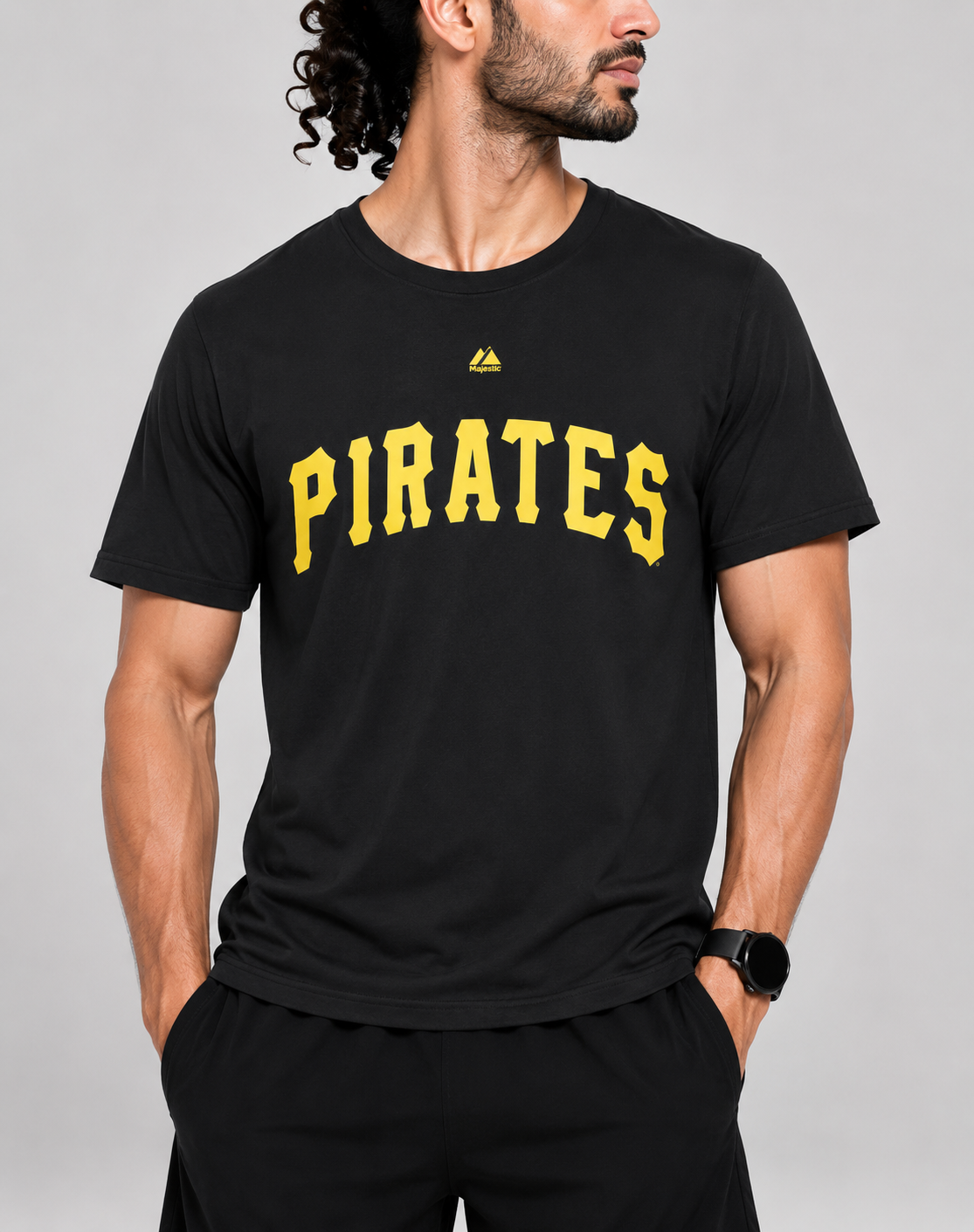 Majestic Men Cotton Black T Shirt