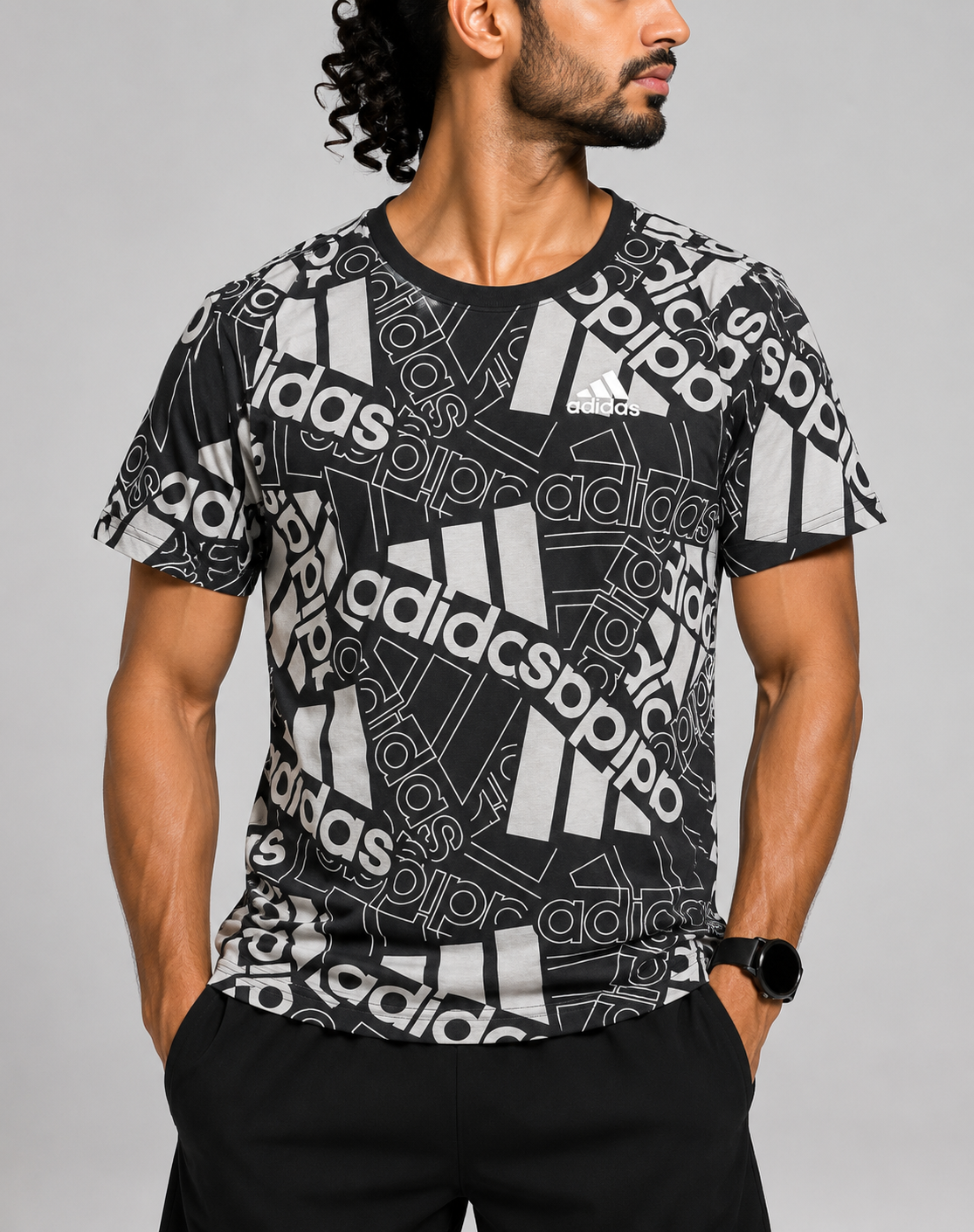 Adidas Men Cotton Black T Shirt