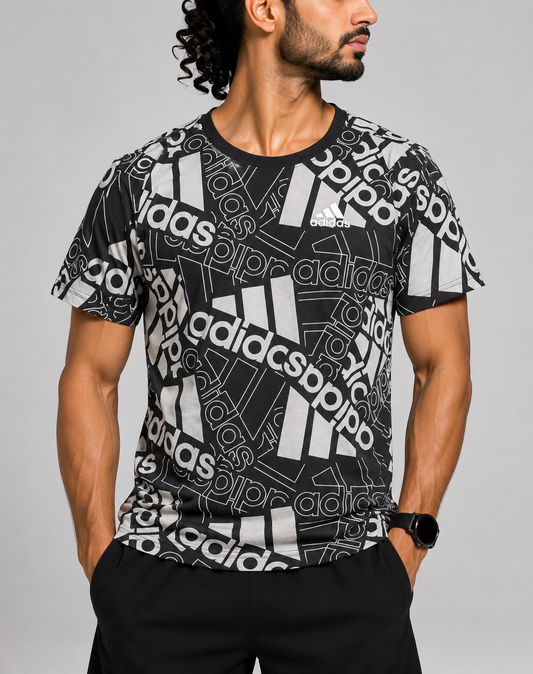 Adidas Men Cotton Black T Shirt