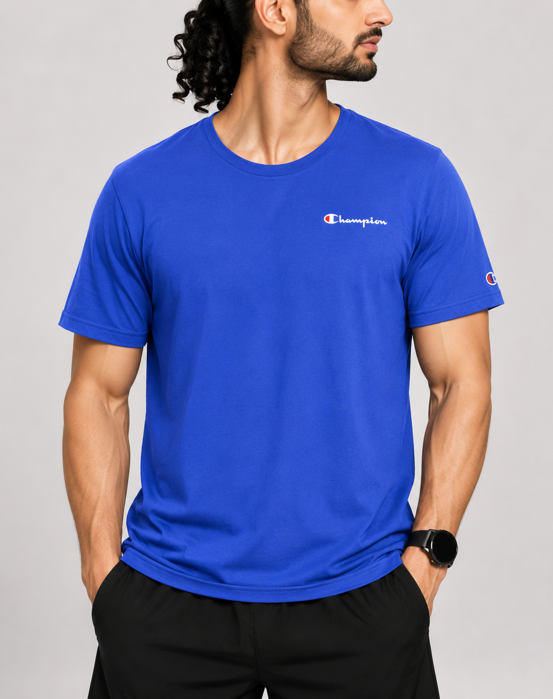 Champion Men Cotton Blue T Shirt