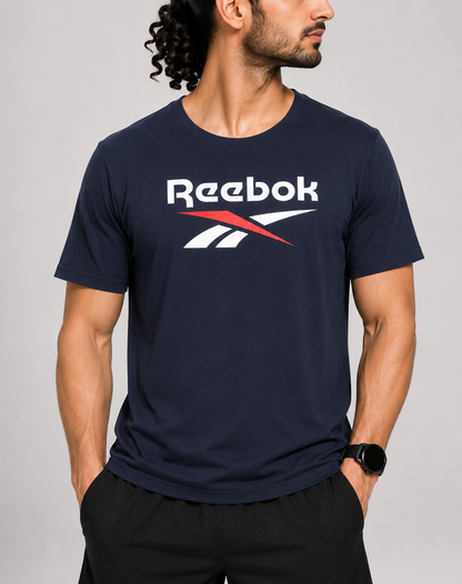 Reebok Men Cotton Blue T Shirt