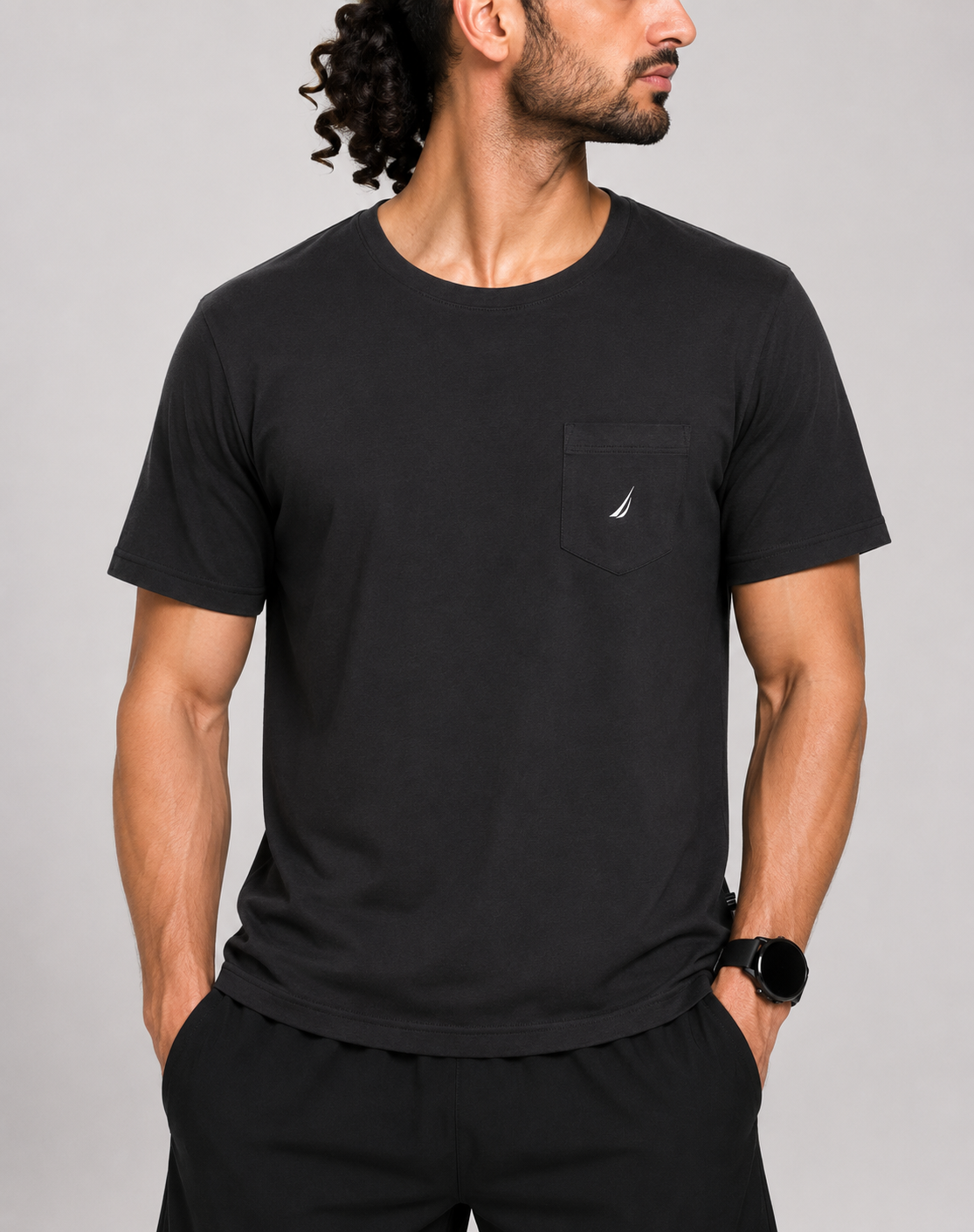 Nautica Men Cotton Black T Shirt