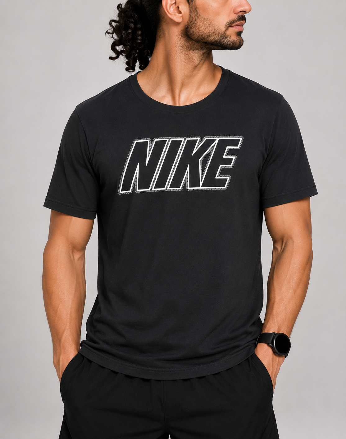 Nike Men Cotton Black T Shirt