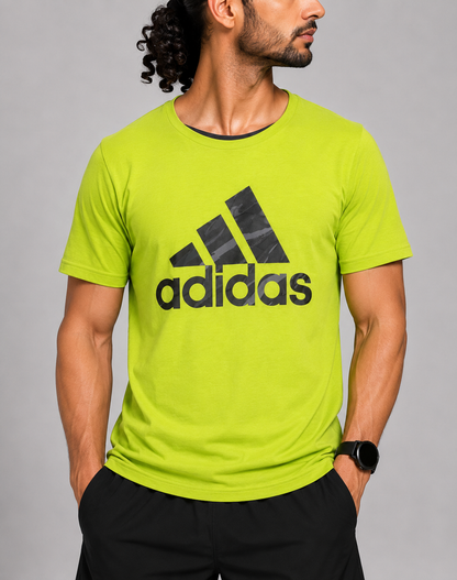 Adidas Men Cotton Green T Shirt