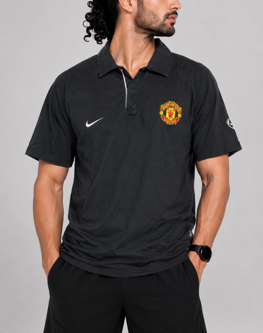 Nike Men Black Cotton Polo T Shirt L