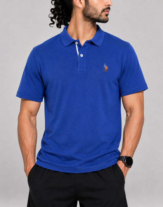 Polo U.S. Assn Men Blue Cotton Polo T Shirt XS