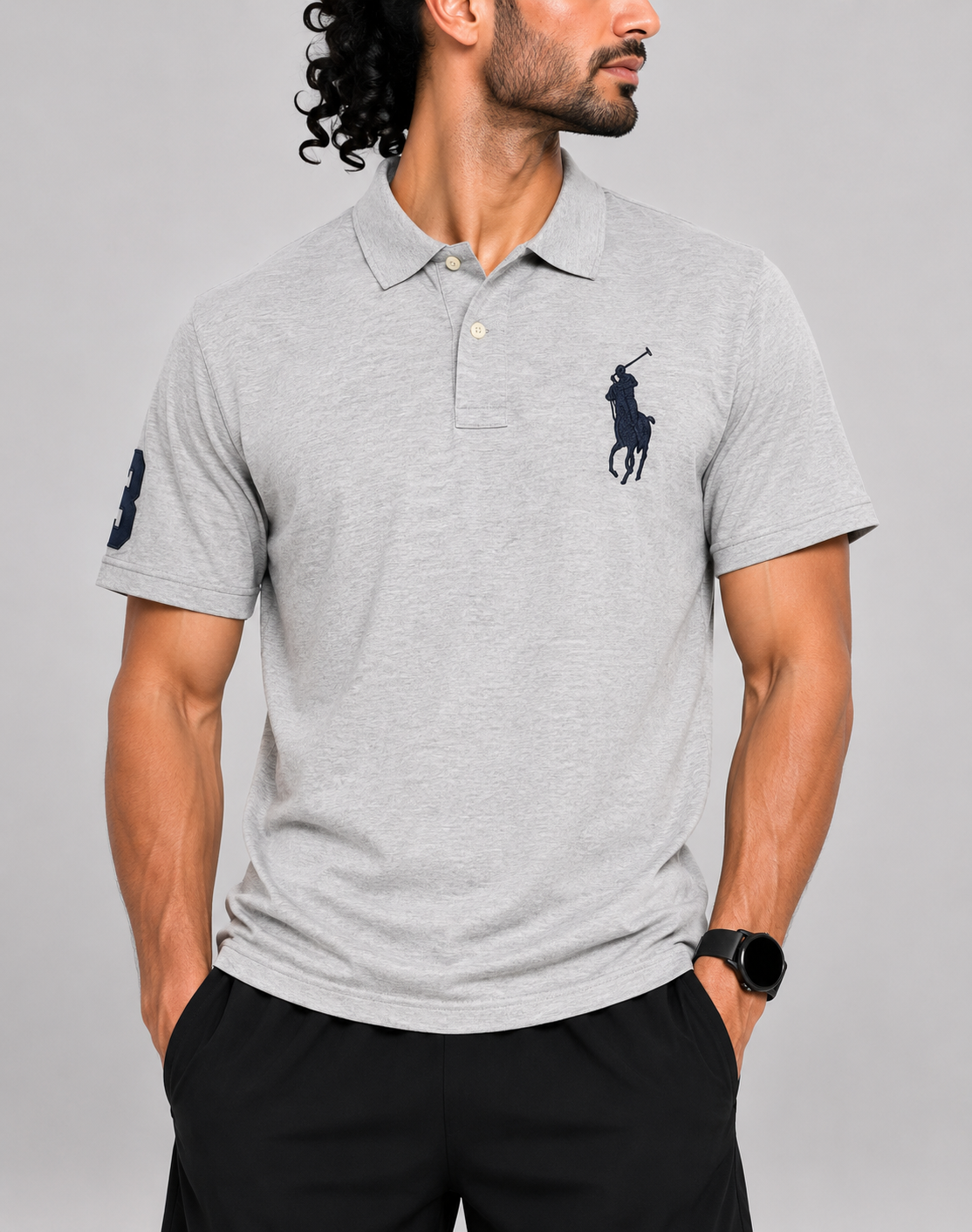 Polo Ralph Lauren Men Gray Cotton Polo T Shirt 2XL