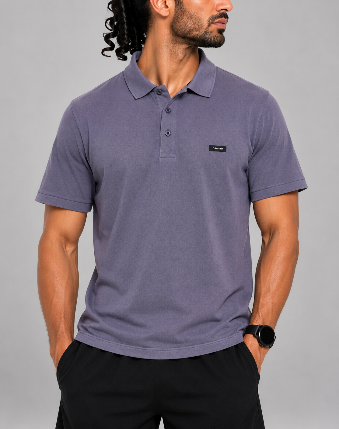 Calvin Klein Men Purple Cotton Polo T Shirt L