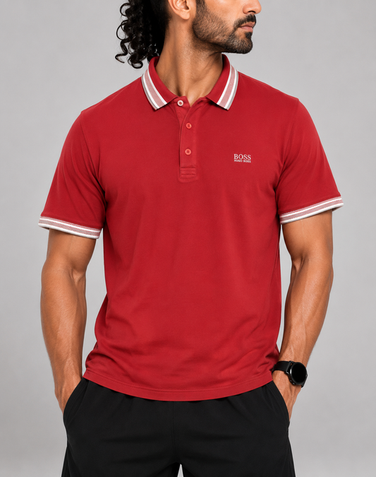 Hugo Boss Men Red Cotton Polo T Shirt 2XL