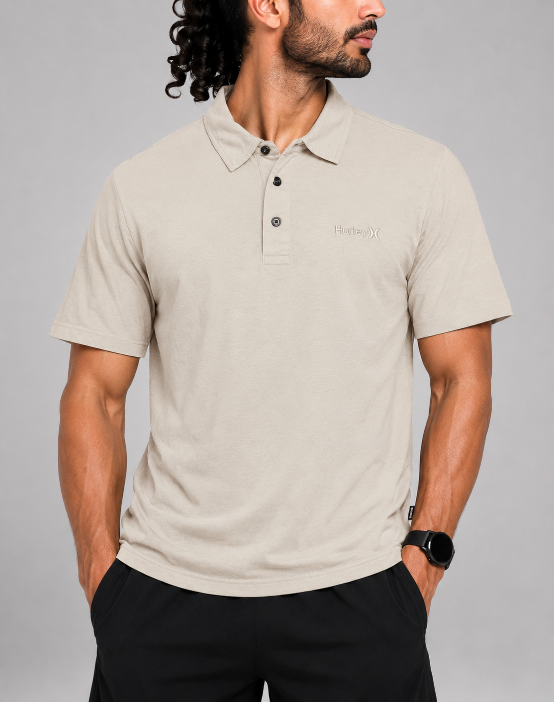 Hurley Men Black Cream Polo T Shirt XL