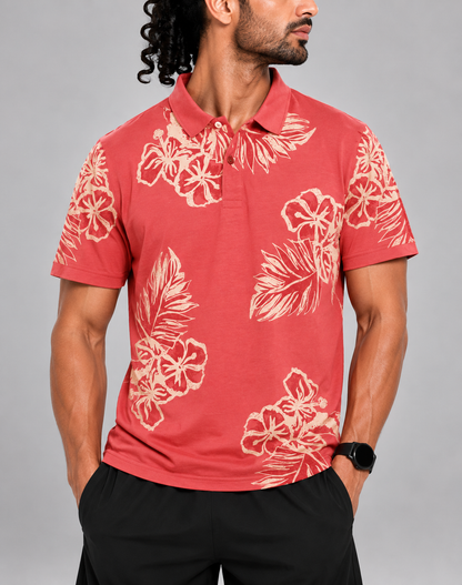 Chaps Men Red Cotton Polo T Shirt L