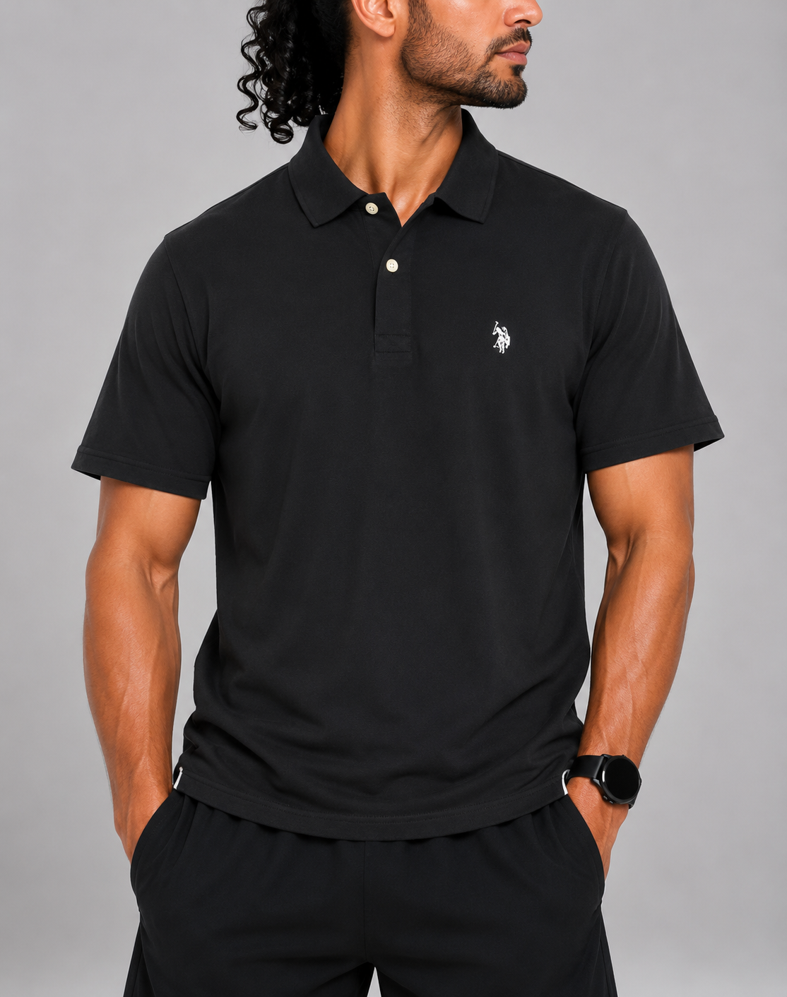 Polo U.S. Assn Men Black Cotton Polo T Shirt XL