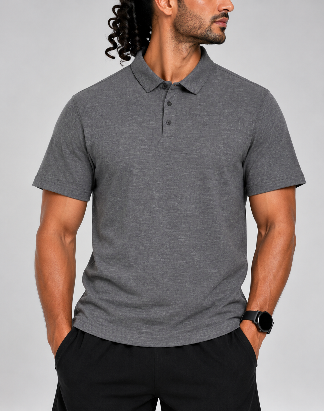 Champion Men Gray Cotton Polo T Shirt 2XL
