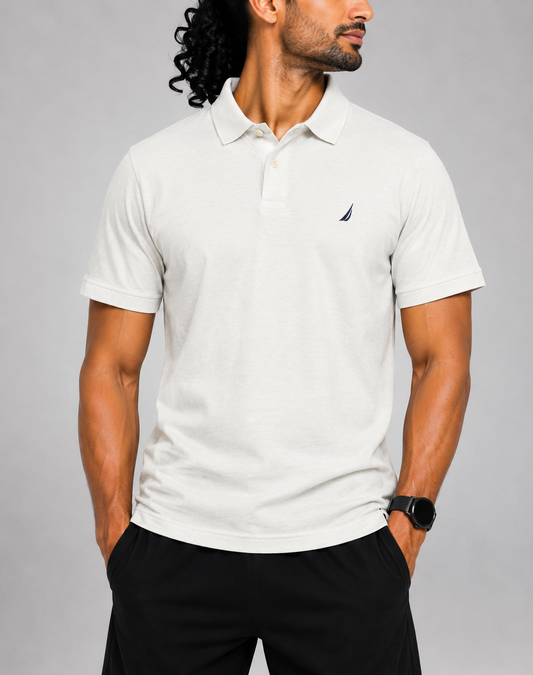 Nautica Men Cream Cotton Polo T Shirt L