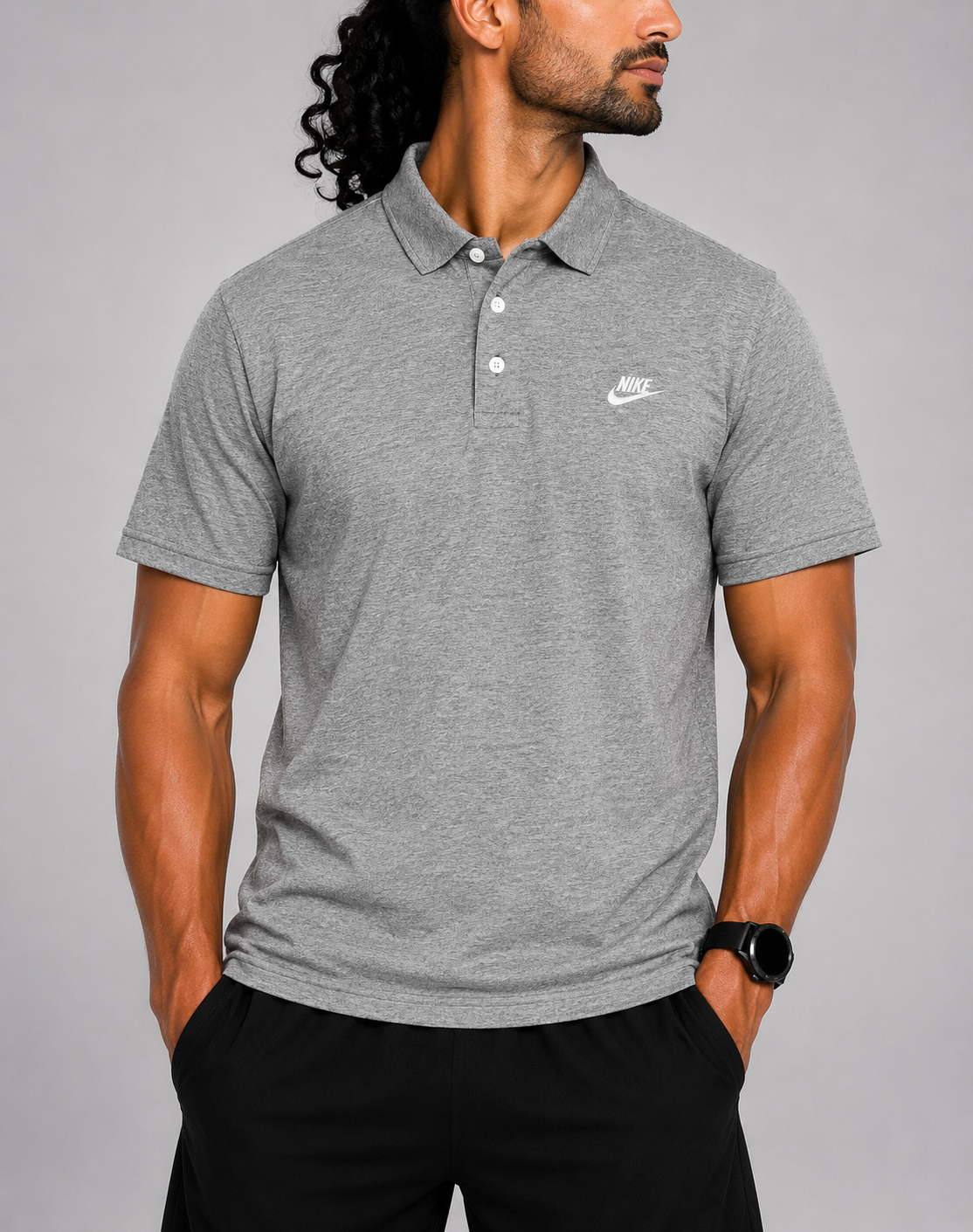 Nike Men Gray Cotton Polo T Shirt M