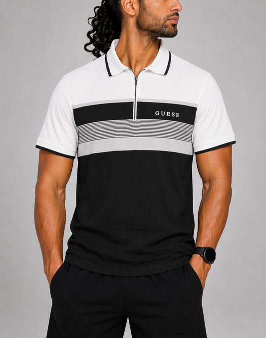 Guess Men Black Cotton Polo T Shirt XL