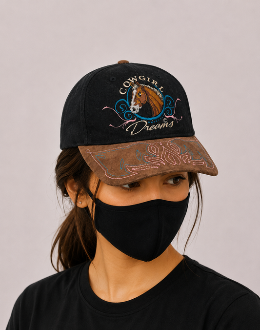 Cow Girl Women Black Cap