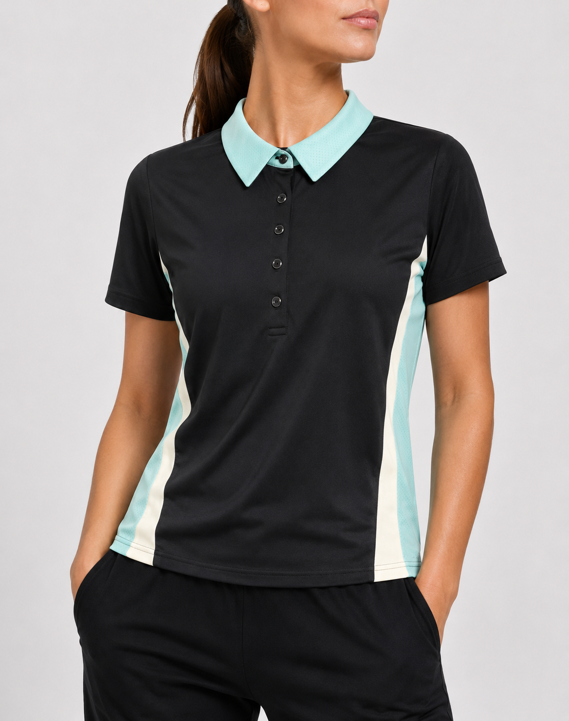 Izod Women Sport Black Polo T Shirt