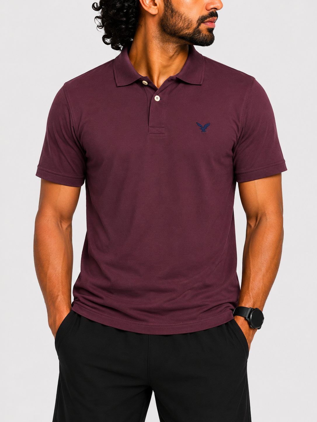 American Eagle Men Sport Maroon Polo T Shirt