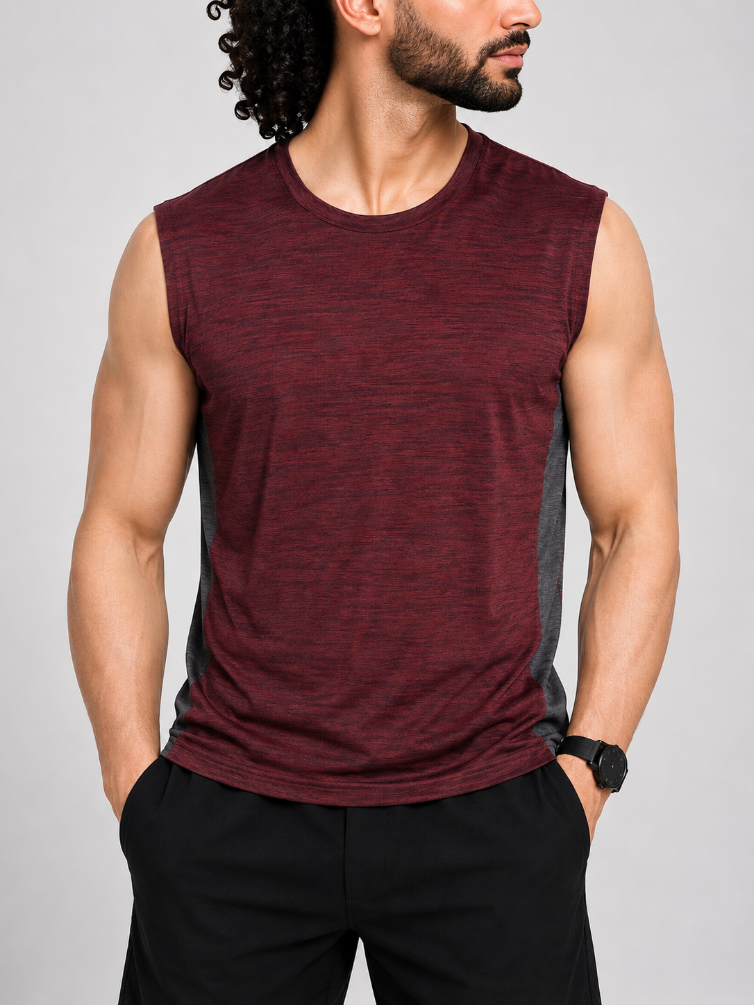 Essential Men Sport Maroon Vest T Shirt